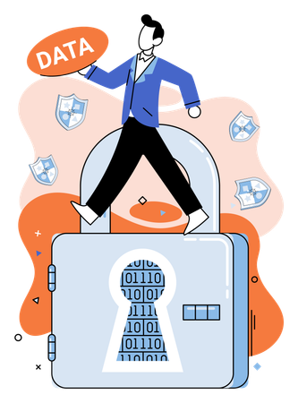 Man working on business data protection  Illustration