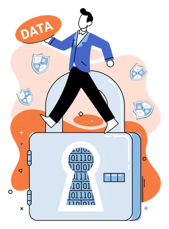 Man working on business data protection  Illustration