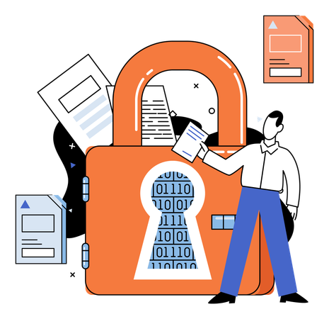 Man working on business data protection  Illustration
