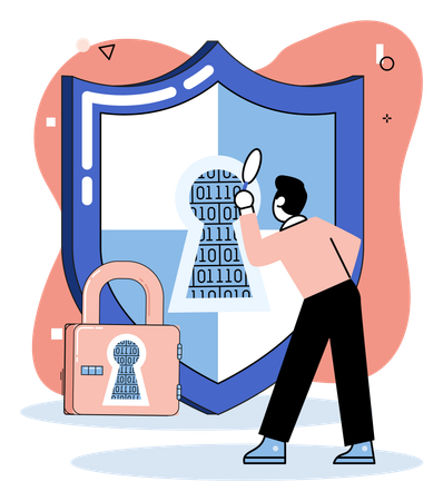 Man working on business data protection  Illustration