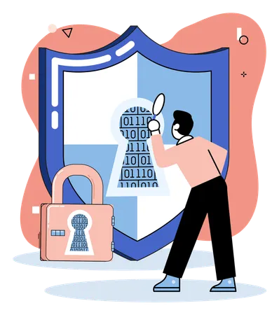 Man working on business data protection  Illustration