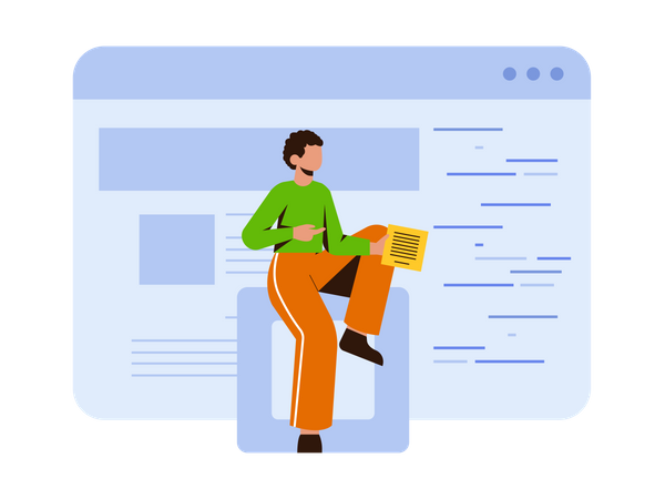 Man working on business data sheet Illustration