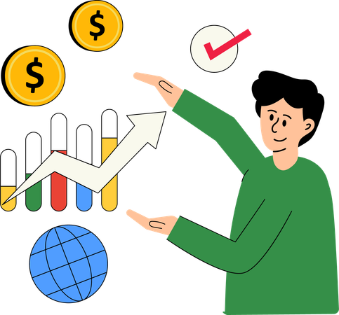 Man working on Business Growth analysis  Illustration