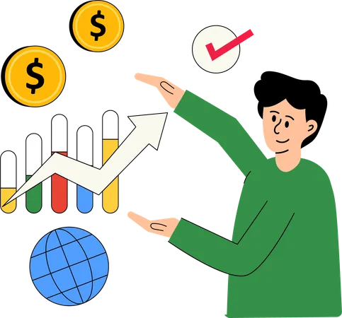 Man working on Business Growth analysis  Illustration