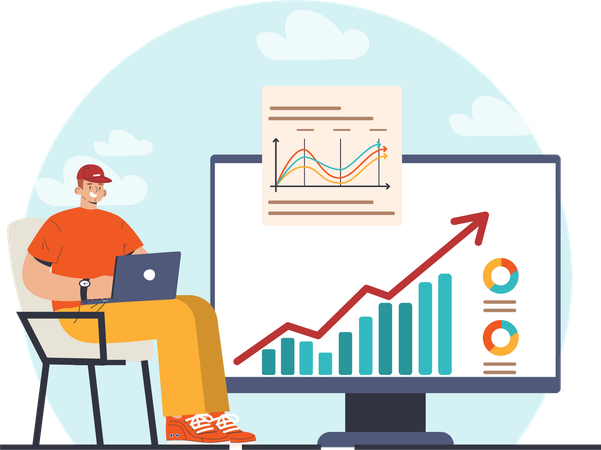 Man working on business growth chart  Illustration