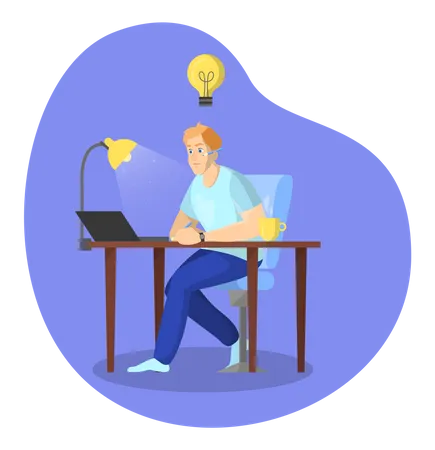 Man Working At The Desk In The Office Businessman At The Laptop Computer Professional Worker Creative Occupation Isolated Vector Illustration In Cartoon Style イラスト