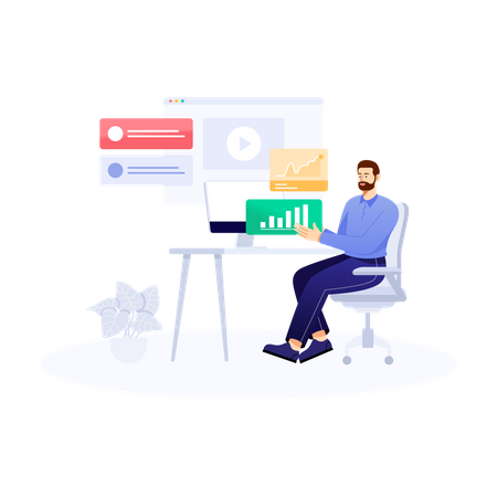 Man Working On Business Infographic  Illustration