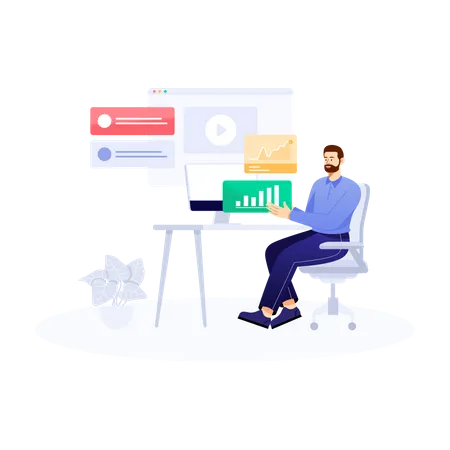 Man Working On Business Infographic  Illustration