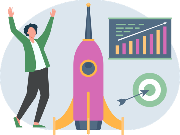 Man working on Business Launch  Illustration