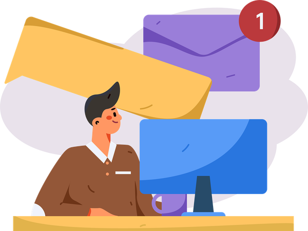 Man working on business mail  Illustration