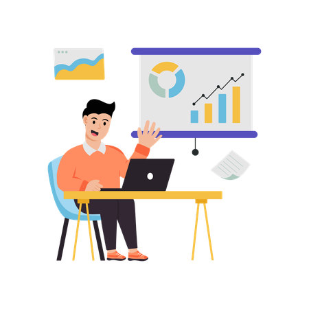 Man working on business metrics  Illustration