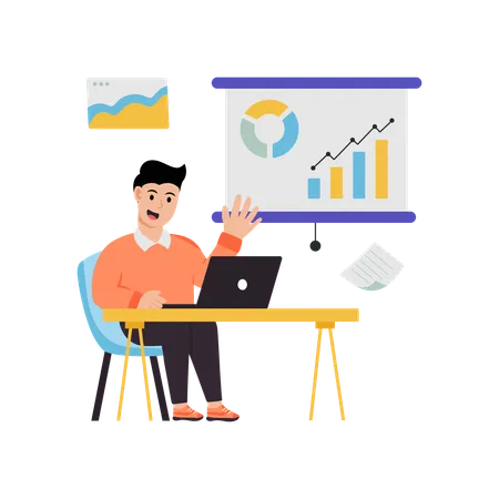 Man working on business metrics  Illustration