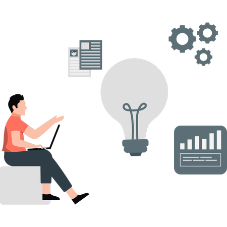 Man working on business plan  Illustration