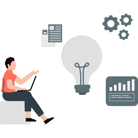 Man working on business plan  Illustration