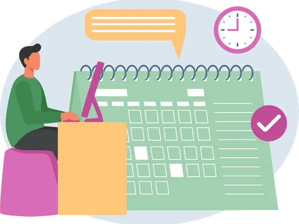 Man working on business schedule  Illustration