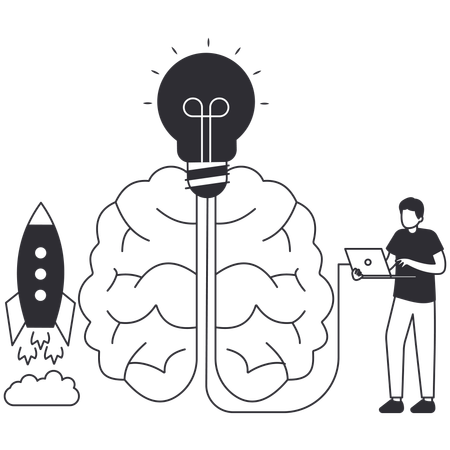 Man working on Business Startup Brainstorming  Illustration