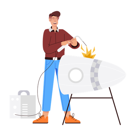 Man Working on Business Startup  Illustration