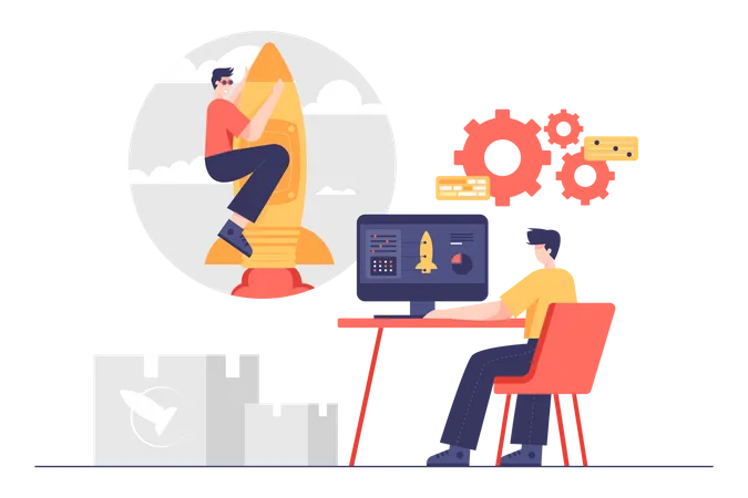 Man working on business startup  Illustration