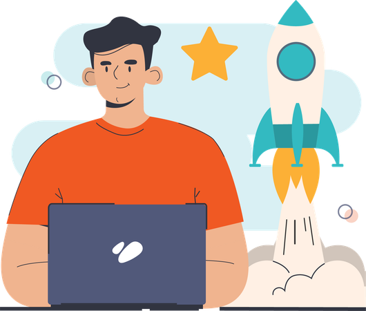 Man working on business startup  Illustration