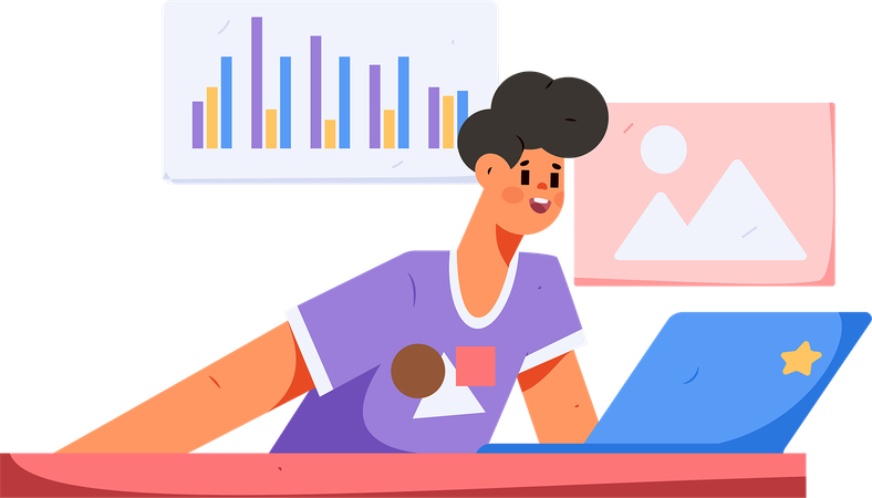 Man working on Business stats  Illustration