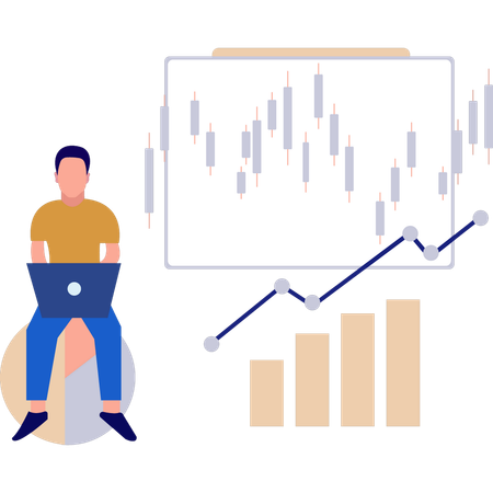 Man working on candle stick graph  Illustration