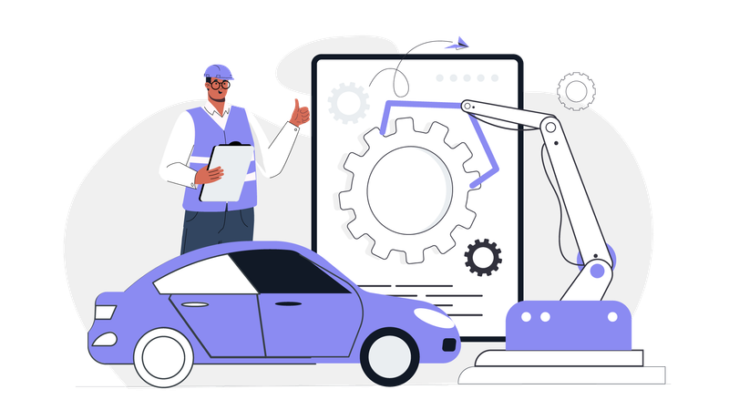 Man working on car automation  Illustration