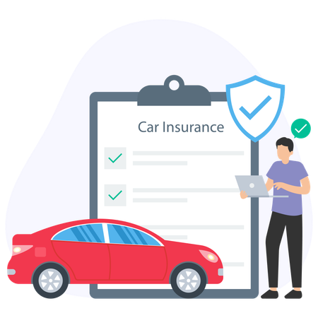 Man working on Car insurance  Illustration