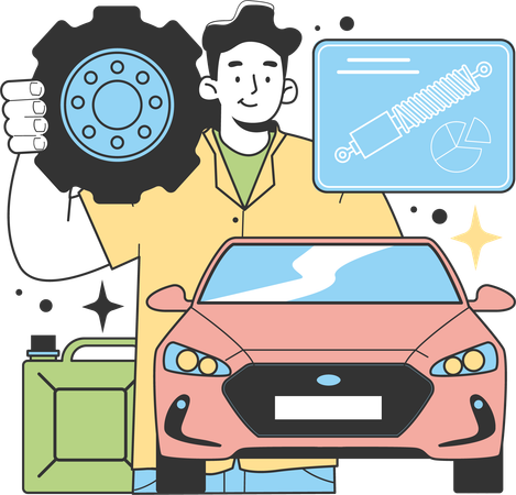 Man working on car service  Illustration