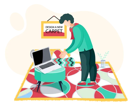 Man working on carpet designs  Illustration