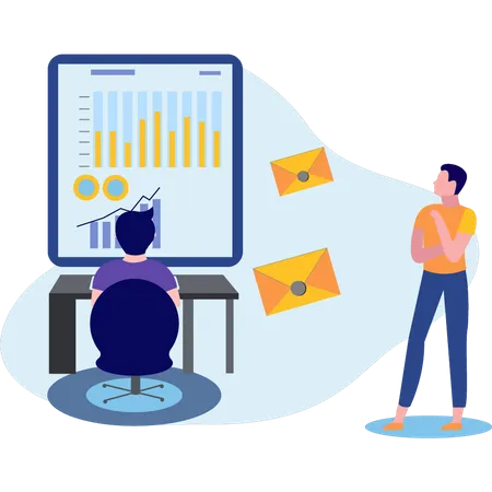 Man working on chart graph  Illustration