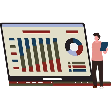 Man working on chart graph  Illustration