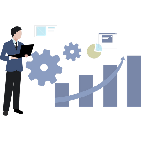 Man Working On Chart Graph  Illustration