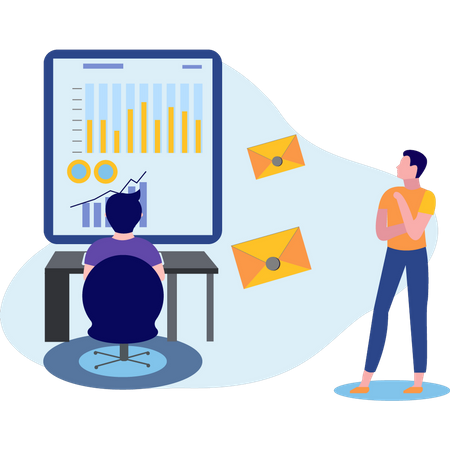 Man working on chart graph  Illustration
