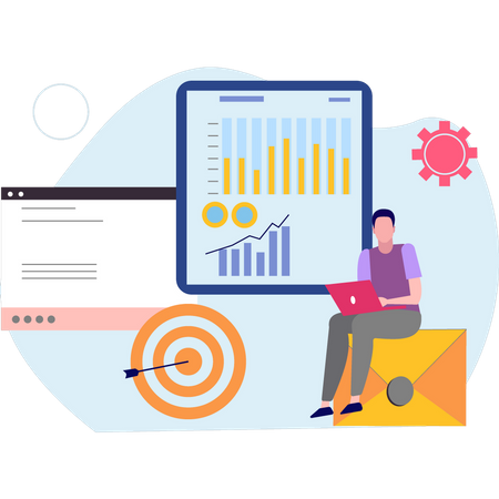 Man working on chart graph  Illustration