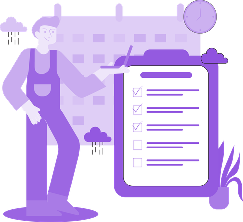 Man Working on Checklist  Illustration