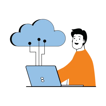 Man working on cloud  Illustration