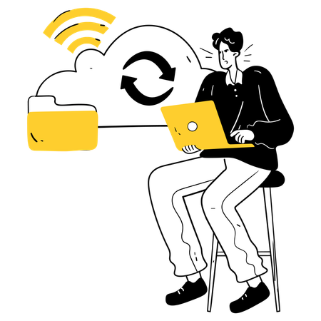 Man working on Cloud-Based Data Flow  Illustration