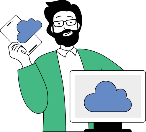Man working on cloud computing  Illustration