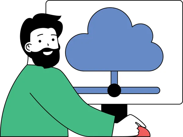 Man working on cloud computing  Illustration