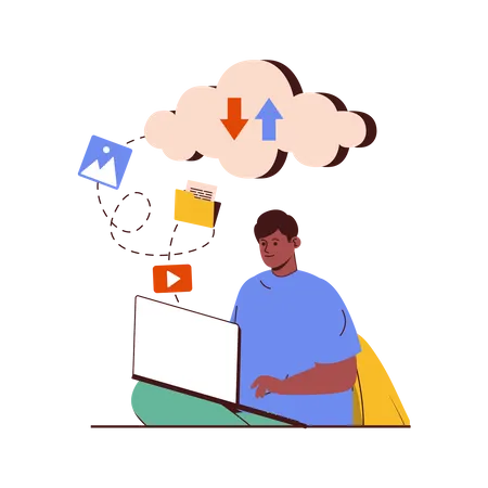 Man working on cloud computing  Illustration