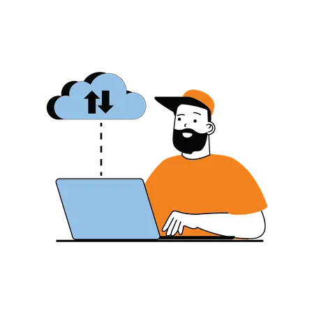 Man working on cloud computing  Illustration