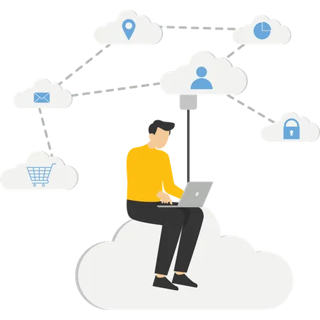 Man working on cloud computing  Illustration