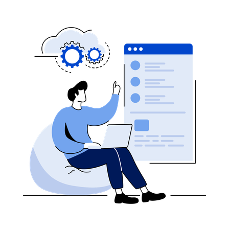Man working on cloud computing  Illustration