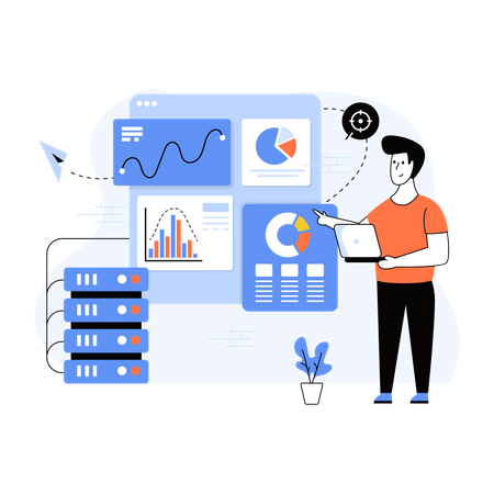 Man working on cloud data statistics  Illustration