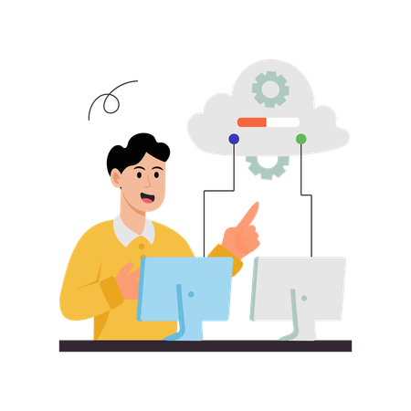 Man working on cloud lan network  Illustration