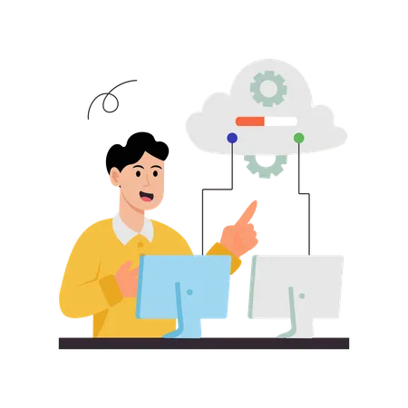 Man working on cloud lan network  Illustration