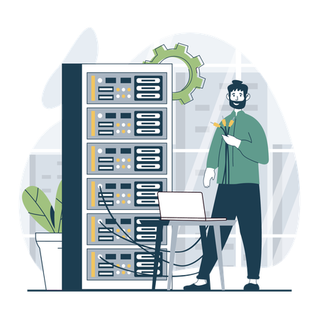 Man working on cloud maintenance  Illustration