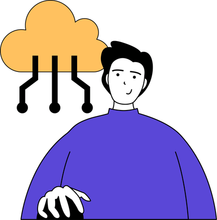 Man working on cloud network  Illustration
