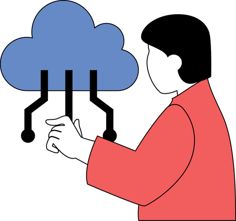 Man working on cloud network  Illustration