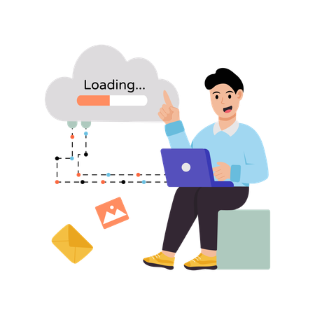 Man working on cloud networking  Illustration